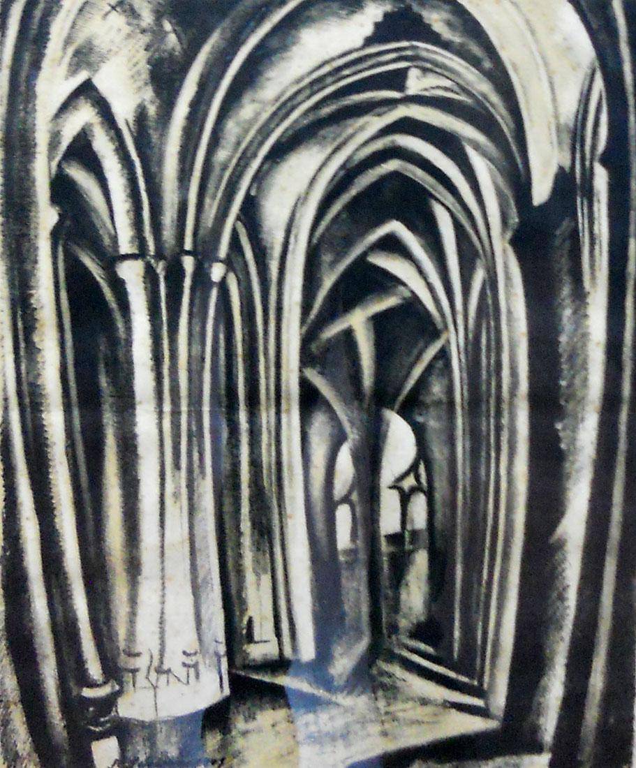 Interior de catedral, 1909. Robert Delaunay (1885-1941). Grabado.  57 x 42,5 cm. Nº inv. 4004.