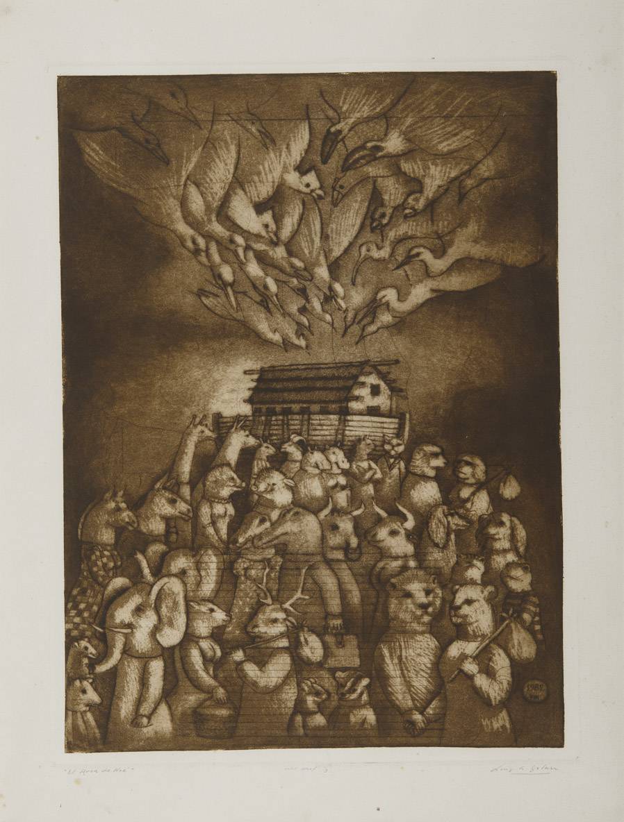 El arca de Noé, 1982. Luis A. Solari (1918-1993). Aguafuerte, aguatinta y punta seca sobre papel.  56,5 x 42,5 cm. Nº inv. 4051.