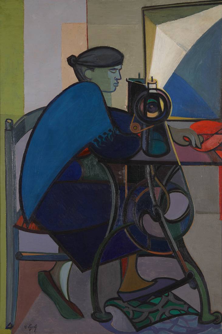 Mujer cosiendo, 1948. Héctor Sgarbi (1905-1982). Óleo sobre tela.  191 x 127 cm. Nº inv. 4099.