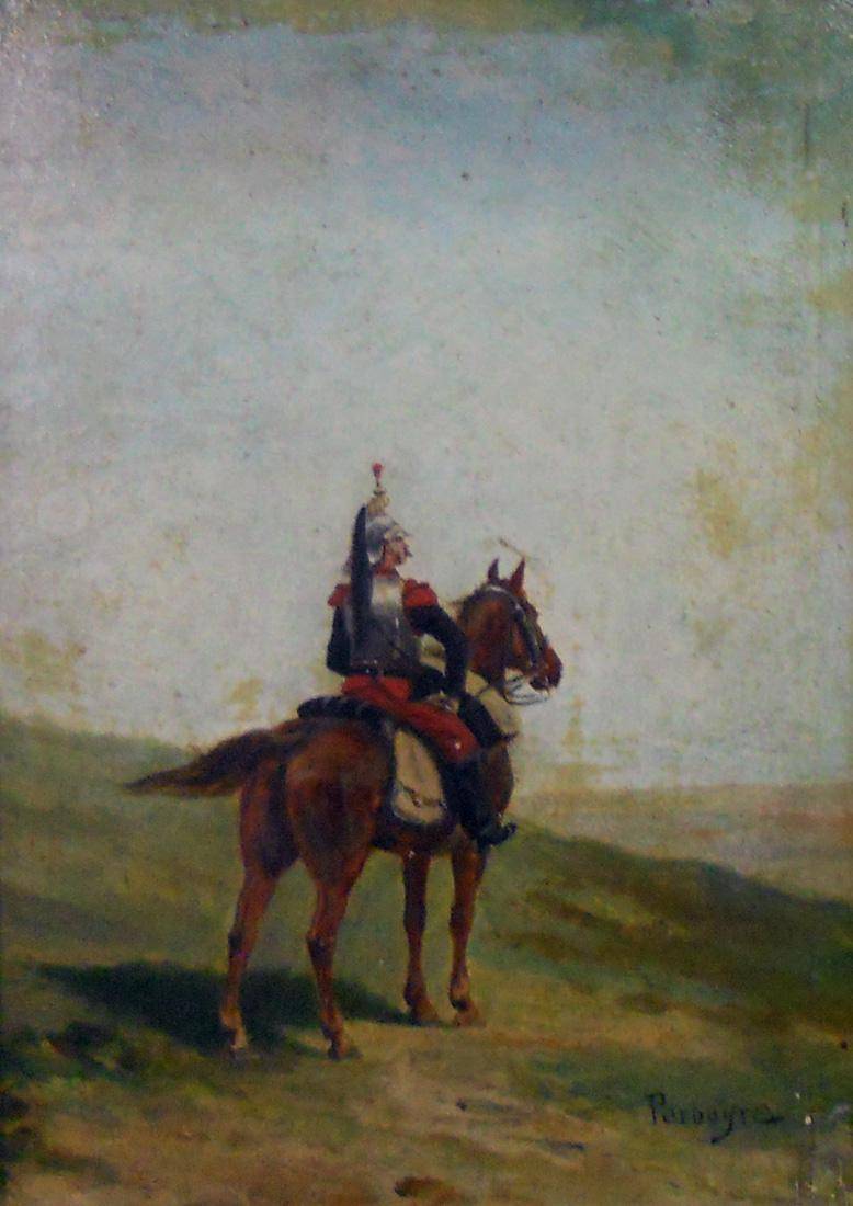 Coracero francés. Pablo Emilio León Perboyre (1851-1929). Óleo sobre tabla.  22 x 16 cm. Nº inv. 42.
