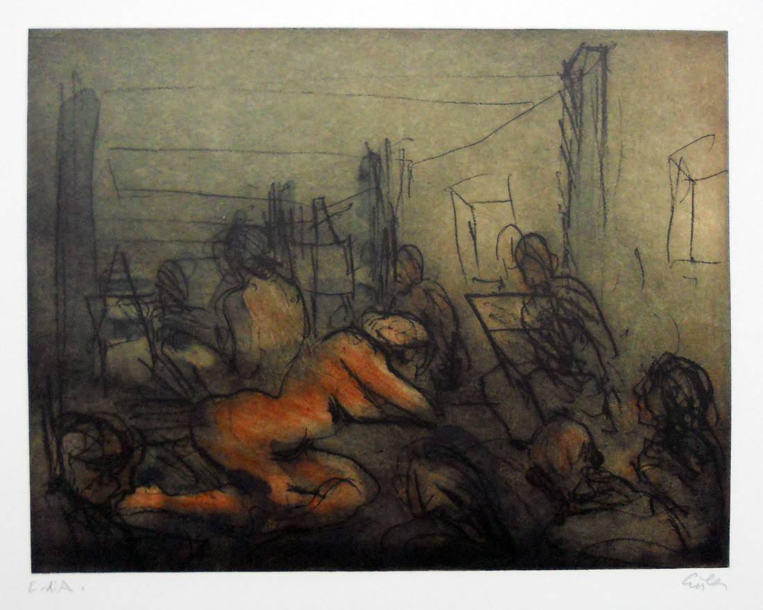 Clase de desnudo en Salzburgo, 1992. Georg Eisler (1928-1998). Aguafuerte.  25 x 32 cm. Nº inv. 4412.
