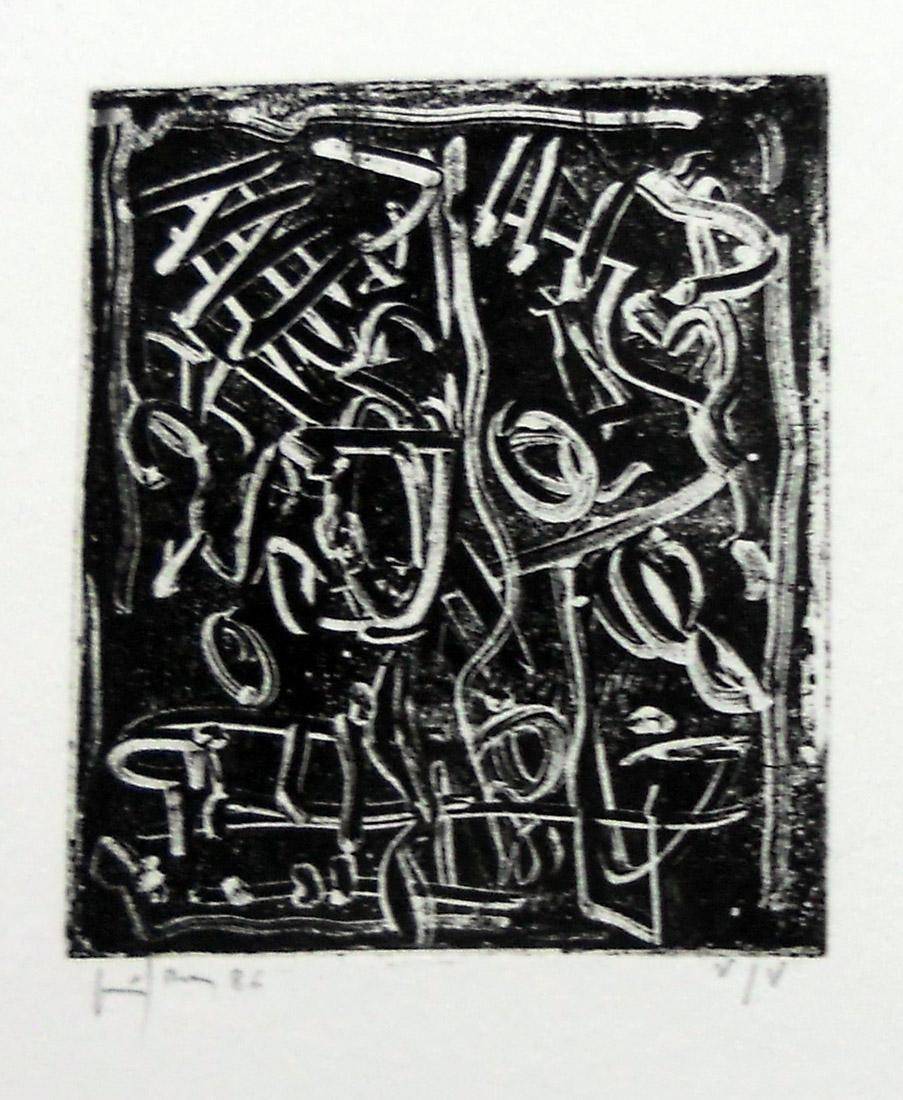 Nel palmo della mano-d, 1984-86. Emilio Vedova. Grabado.  7,5 x 6,5 cm. Nº inv. 4416.
