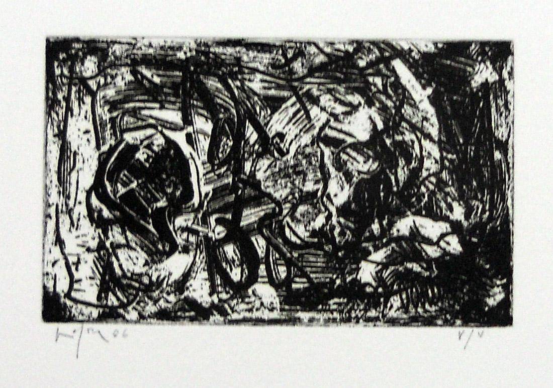 Nel palmo della mano-e, 1984-86. Emilio Vedova. Grabado.  7,5 x 6,3 cm. Nº inv. 4417.