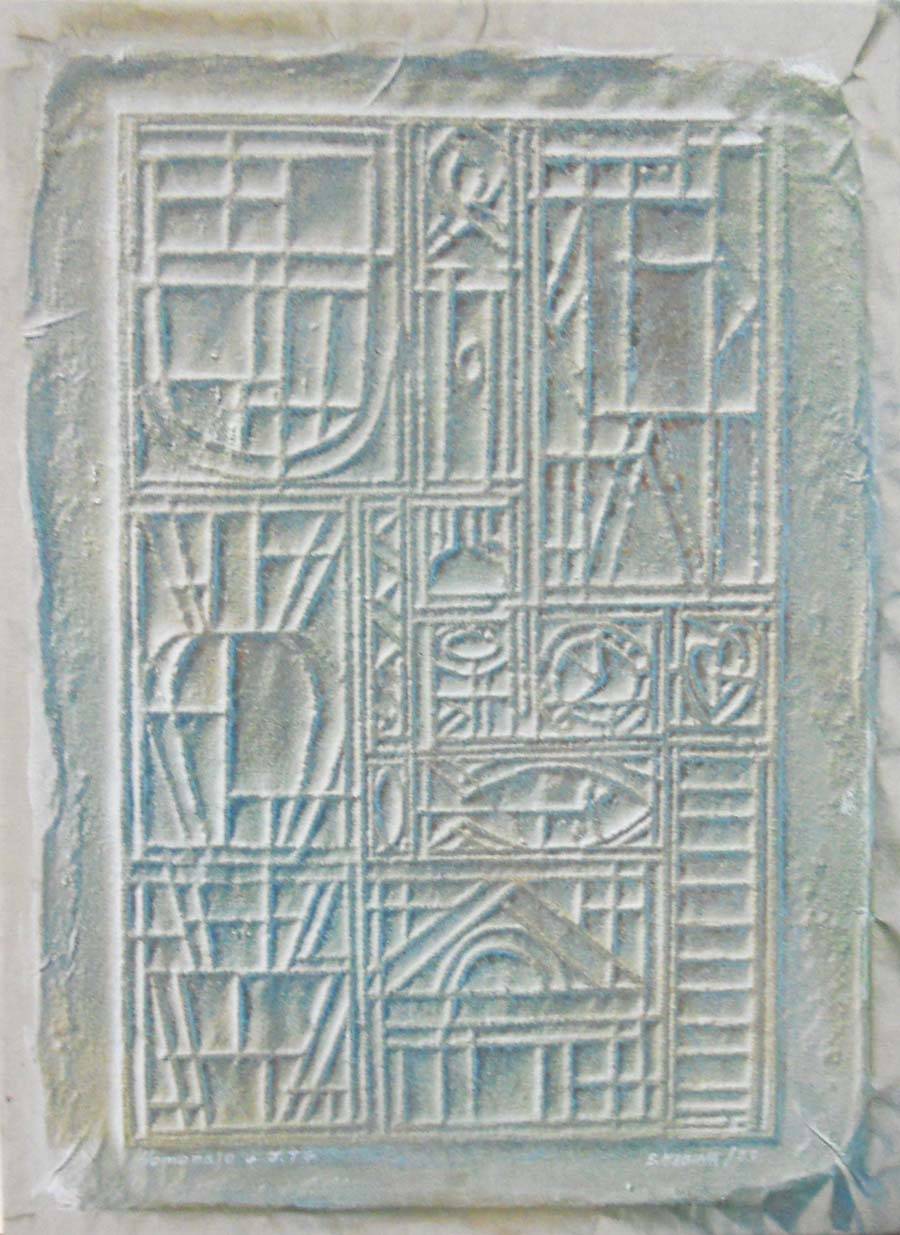 Homenaje a Torres García, 1993. Enrique Medina Ramela (1935). Acrílico sobre tela.  66 x 48 cm. Nº inv. 4828.