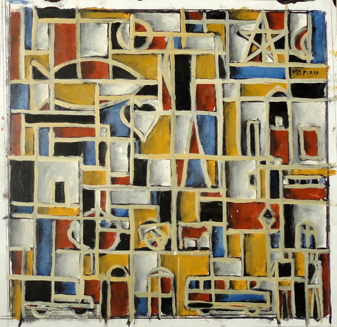 Constructivo en colores primarios. María Olga Piria de Jaureguy (1927). Acrílico sobre tela.  29 x 30 x  cm. Nº inv. 4873.