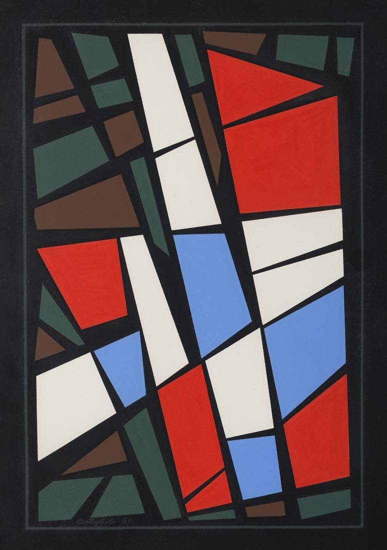 Proyecto de Vitral Nº 4, 1958. José Pedro Costigliolo (1902-1985). Témpera.  48 x 32 cm. Nº inv. 5125.