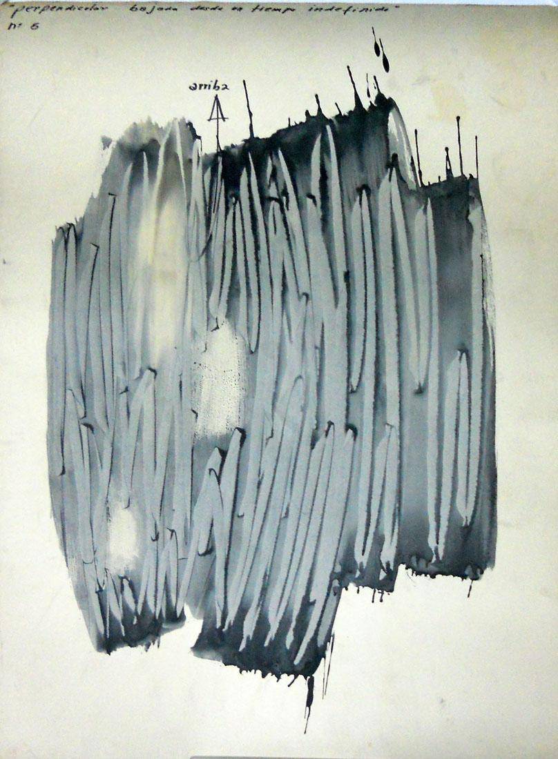 Nº 5 Perpendicular bajada desde un tiempo indefinido  , 60-70. Raúl Zaffaroni (1917-2017). Tinta sobre papel.  81 x 117 cm. Nº inv. 5199.