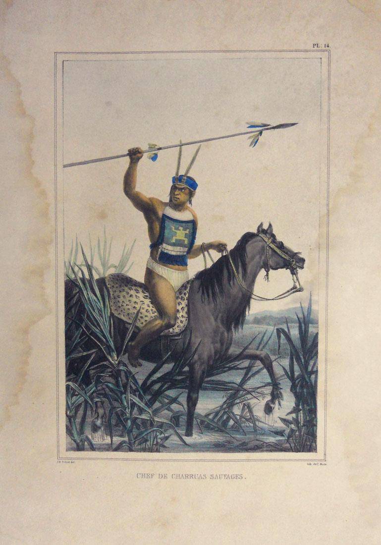 Jefe de charrúas salvajes. Jean Baptiste Debret (1768-1848). Litografía sobre papel.  32,5 x 22 cm. Nº inv. 5320.