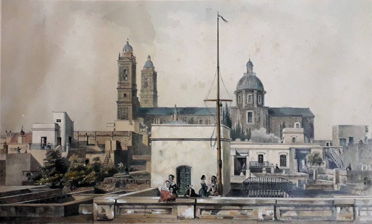 Vista de la Catedral desde las Azoteas. Adolphe d´Hastrel de Rivedoux  (1805-1874). Litografía sobre papel.  23 x 36,5 cm. Nº inv. 5323.