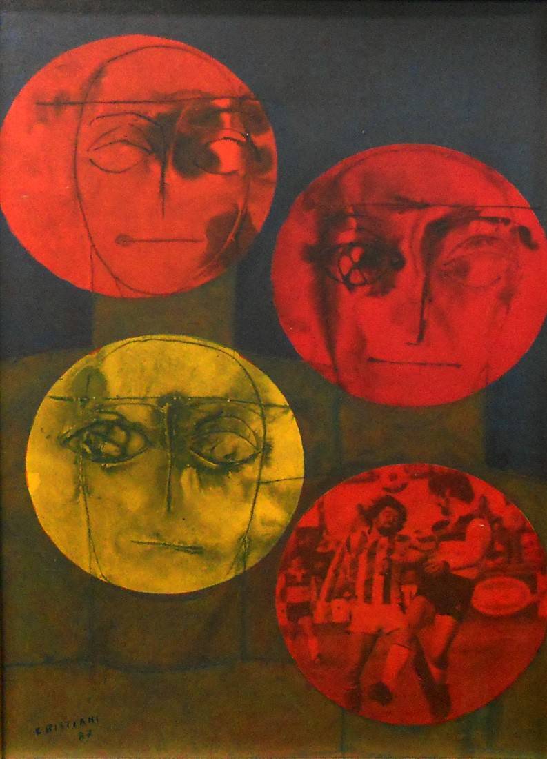 Caras, 1987. Ernesto Cristiani (1928-1989). Tecnica Mixta sobre cartón.  50 x 33 cm. Nº inv. 5735.