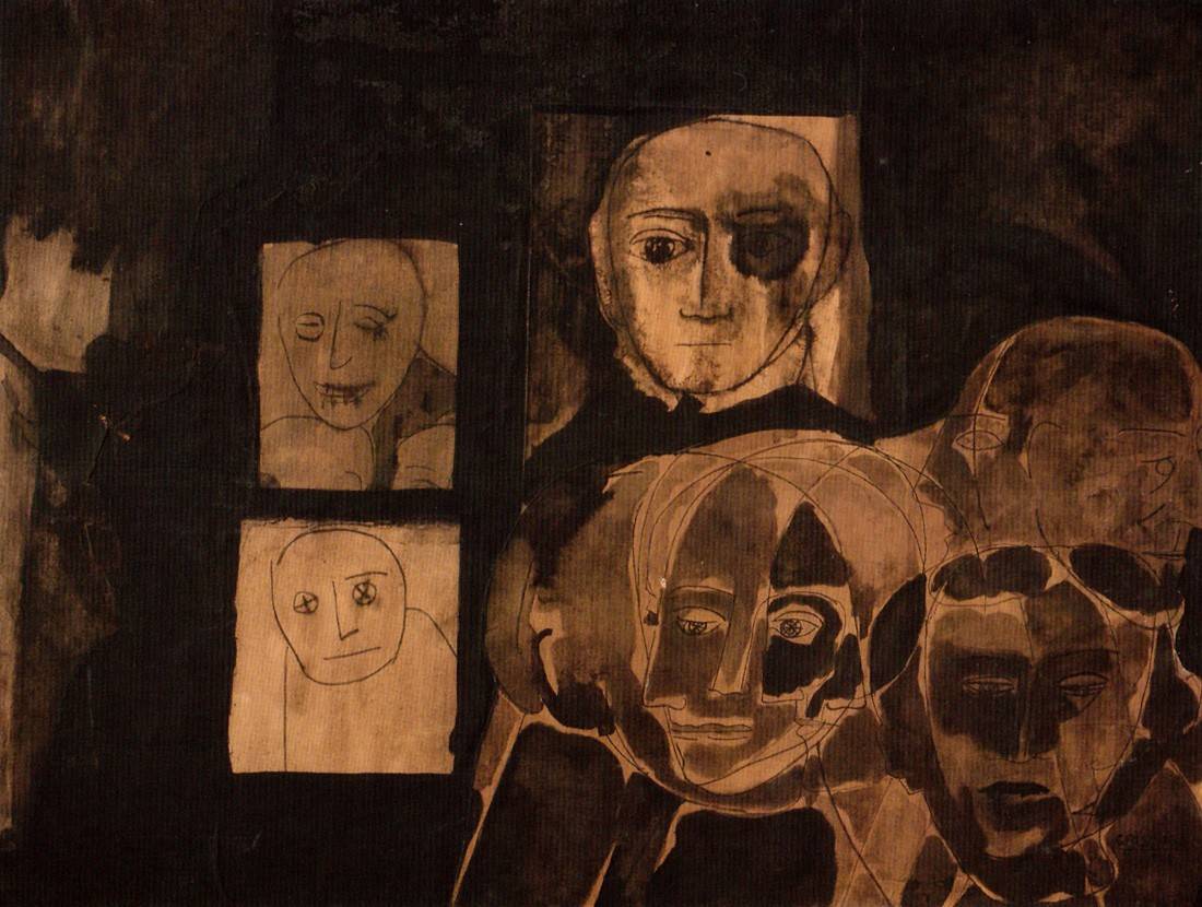 Personajes. Ernesto Cristiani (1928-1989). Técnica mixta y óleo.  49 x 64 cm. Nº inv. 5744.