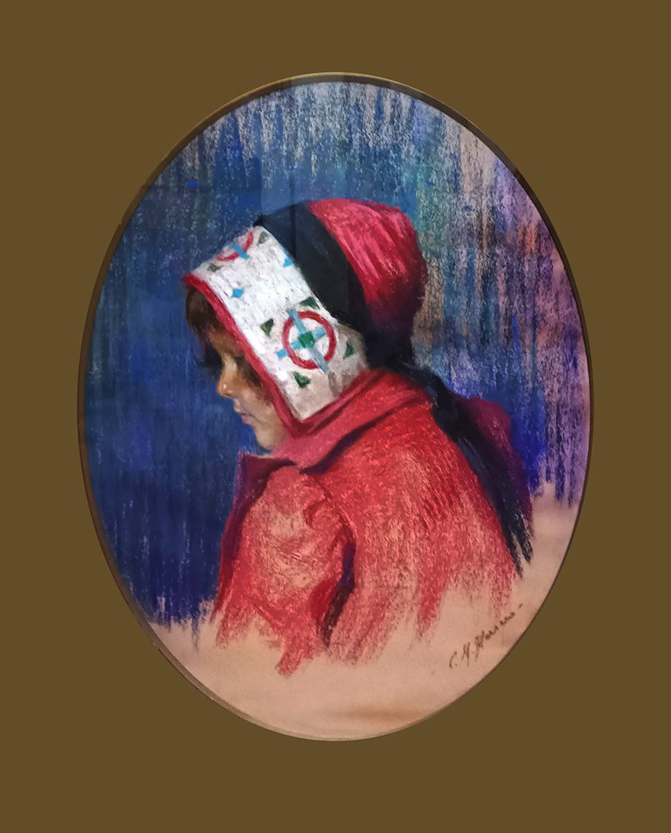 Niña con capelina roja . Carlos María Herrera (1875-1914). Pastel sobre papel.  69 x 56 cm. Nº inv. 6666.