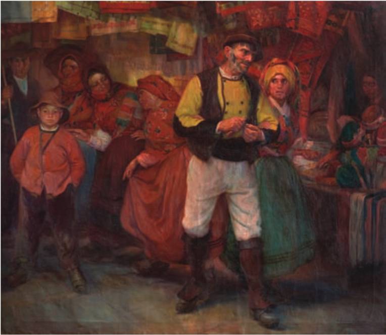 Un jueves en Compostela. Roberto González del Blanco (1887-1959). Óleo sobre tela.  202 x 232 cm. Nº inv. 739.