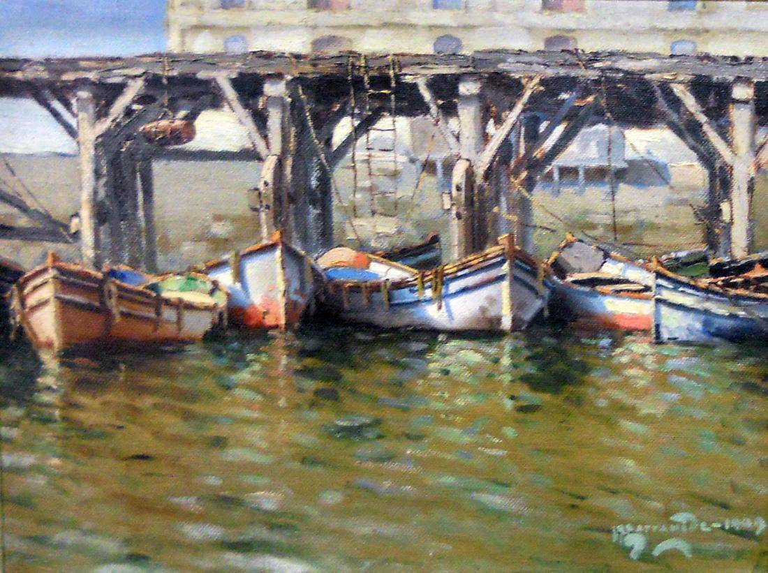 Muelle viejo, 1909. Manuel Larravide (1871-1910). Óleo sobre tela.  34 x 45 cm. Nº inv. 769.