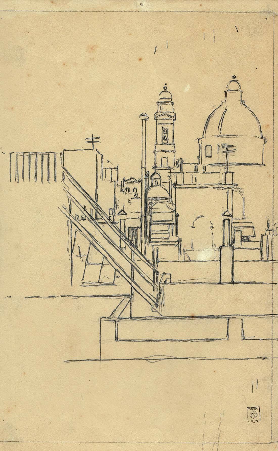 Torres de la Catedral de Montevideo. Dorso autorretrato, 1900