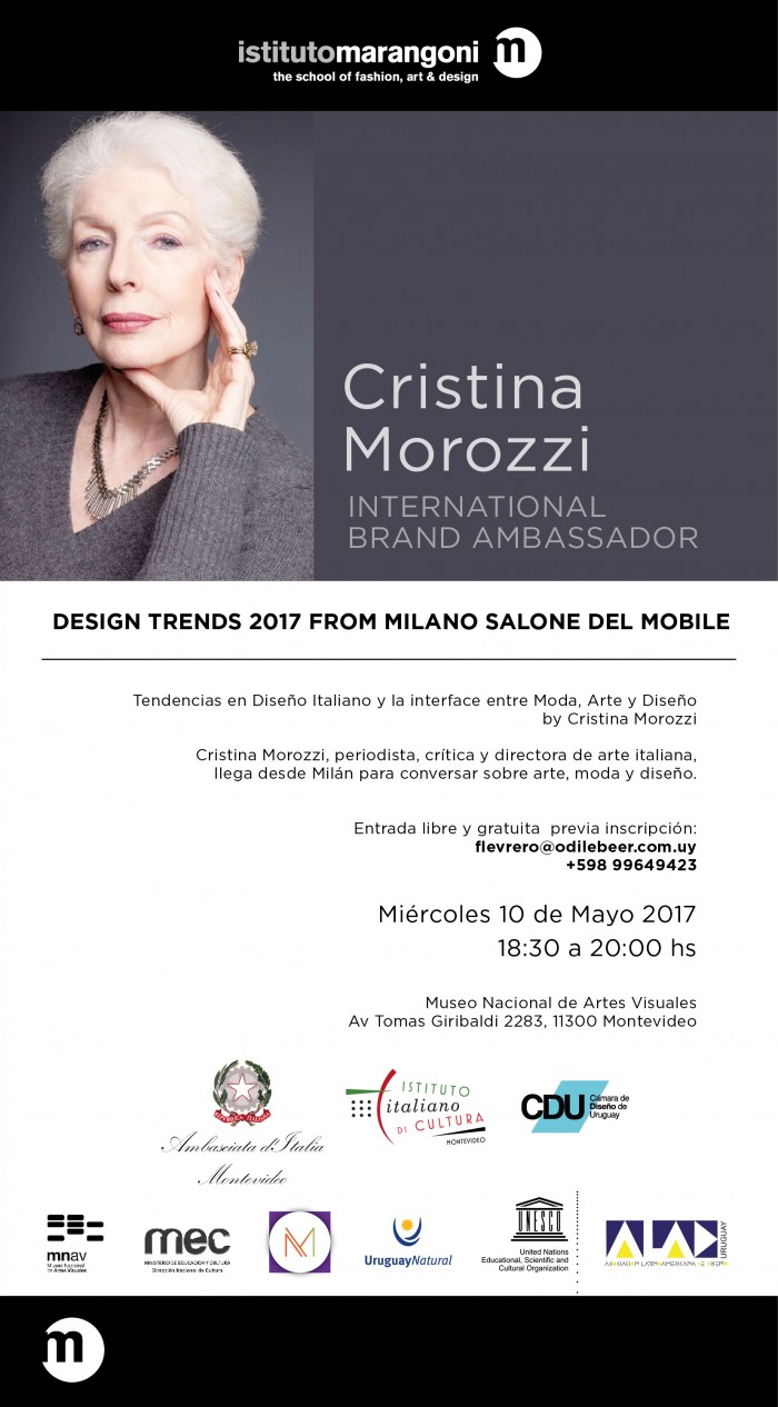  - Conferencia de Cristina Morozzi: "Design Trends 2017 from Milano Salone del Mobile " - Museo Nacional de Artes Visuales