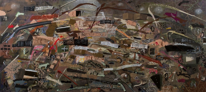 Soplando estrellas, 2015<br>Acrílico sobre lienzo<br>163 x 363 cm - Ignacio Iturria: Pintar es soñar - Museo Nacional de Artes Visuales