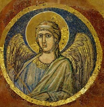Giotto de Bondone (1267 ca-1337)<br>Busto de Angel<br>1310-1313 aprox.<br>Mosaico en esmalte policromo - La fe y el arte - Museo Nacional de Artes Visuales