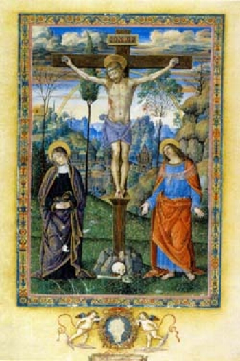 Pedro de Cristóforo Vannucci<br>llamado Perugino (1450 ca- 1523)<br>Crucifixión<br>1496<br>Témpera sobre pergamino - La fe y el arte - Museo Nacional de Artes Visuales