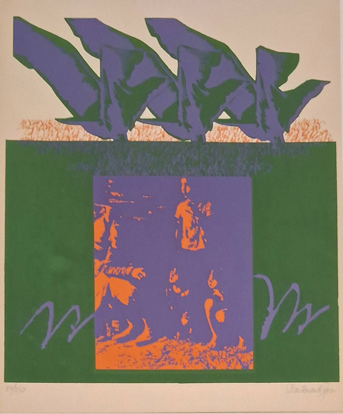 Refugio de aves migratorias, 8/1980. Oscar Ferrando (1943). Serigrafía. 30 x 24 cm. Nº inv. 6901. - Artistas en sus propias palabras: Oscar Ferrando - Museo Nacional de Artes Visuales