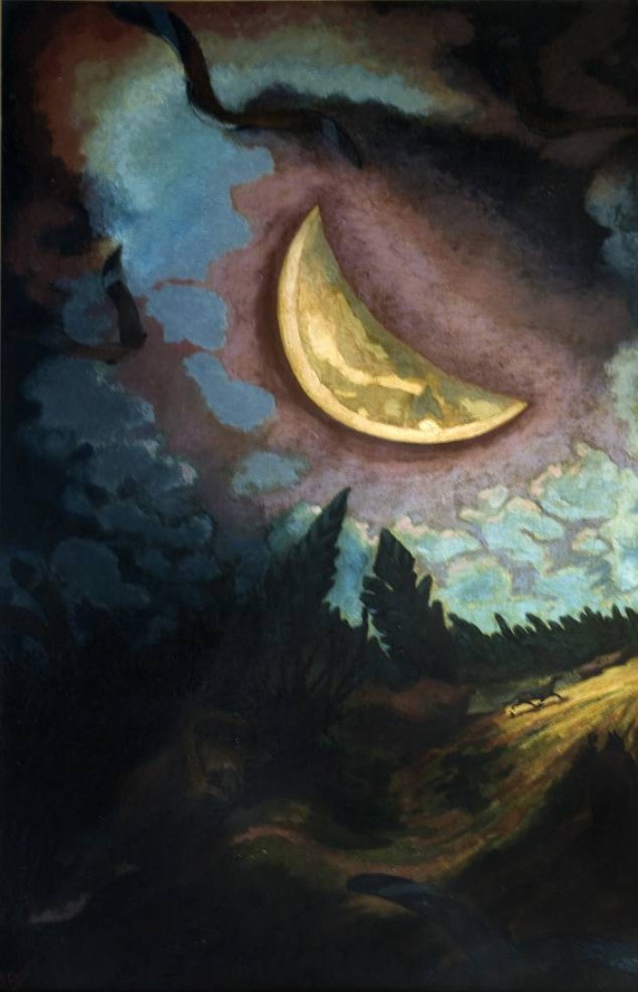 Luna con dormilones, c.1944<br>José Cuneo (1887-1977)<br>Óleo - Madera <br>146 x 97 cm - José Cuneo - La pintura y el más allá - Museo Nacional de Artes Visuales
