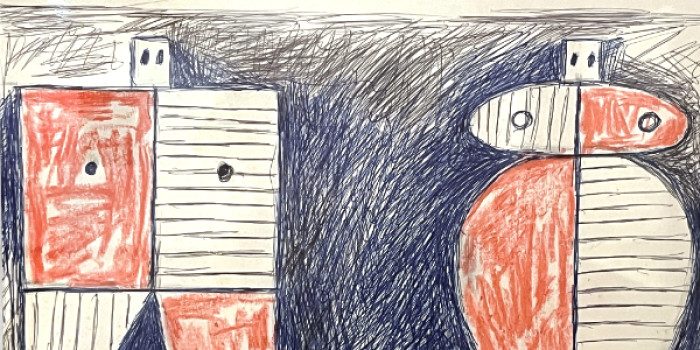 Detalle de la obra "Pareja"<br>Francisco Matto (1911-1995)<br>Tinta china y crayola<br>20 x 30 cm<br>Nº de Inventario: MT5763 - Día del Boceto - Museo Nacional de Artes Visuales