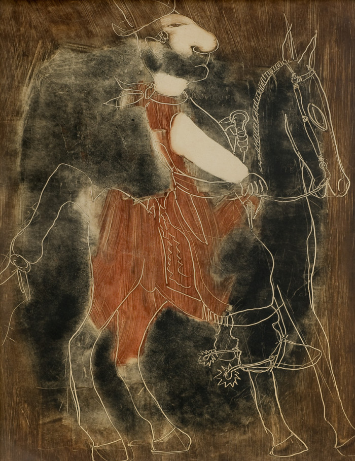 Paisano a caballo, 1937. Carlos Casiano González (1905-1993). Monocopia. 65 x 50 cm. Nº inv. 3652. - Carlos González - El árbol y yo - Museo Nacional de Artes Visuales
