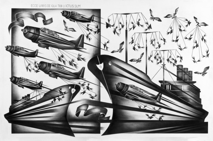 De ahora en adelante solo arbustos<br>Carbón sobre papel Fabriano ruvido 200 gr<br>1.00 x 1.50<br>2016 - Victor Lema Riqué - La vida de las personas extraordinarias - Museo Nacional de Artes Visuales