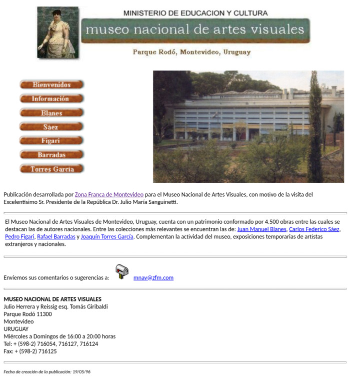 El sitio inaugurado el 19 de mayo de 1996. Logo diseñado por ZFM - 30º aniversario del sitio web del MNAV - Museo Nacional de Artes Visuales