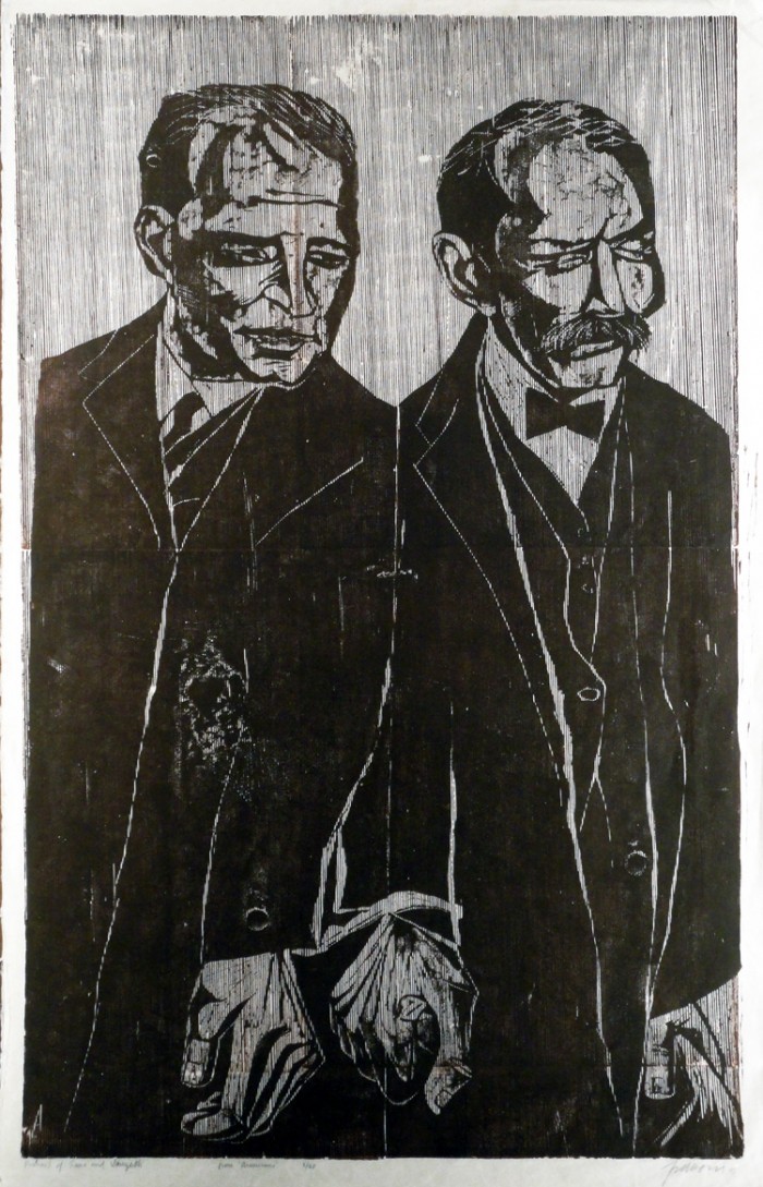 Sacco y Vanzetti, 1950<br>Antonio  Frasconi (1919-2013)<br>Xilografía - Visitas guiadas en el marco de la exposición "El trabajo y los trabajadores en la Colección MNAV - 50 años PIT-CNT" - Museo Nacional de Artes Visuales