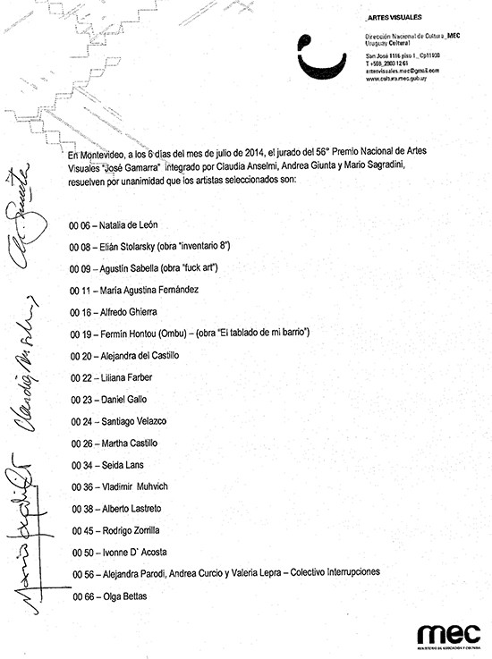 El jurado del 56° Premio Nacional de Artes Visuales "José Gamarra" resolvió por unanimidad el listado de artistas seleccionados - 56º Premio Nacional de Artes Visuales José Gamarra - Museo Nacional de Artes Visuales