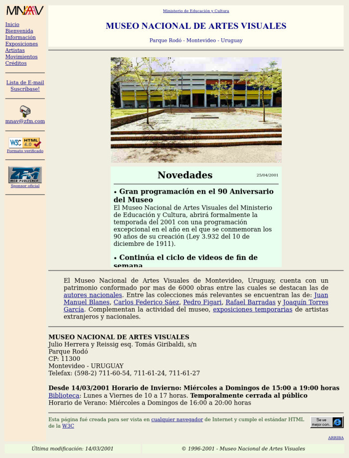 Diseño 2001-2007. Dirección: Ángel Kalenberg. Logo diseñado por F. Álvarez Cozzi - 30º aniversario del sitio web del MNAV - Museo Nacional de Artes Visuales