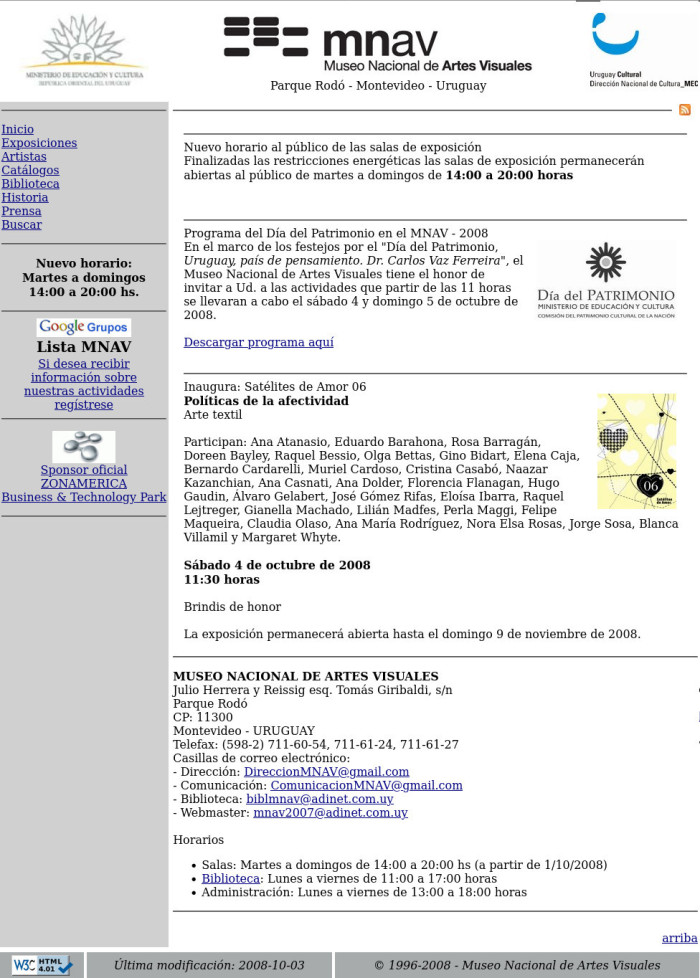 Diseño 2008-2009. Dirección: Jacqueline Lacasa. Logo diseñado por Santiago Velazco - 30º aniversario del sitio web del MNAV - Museo Nacional de Artes Visuales