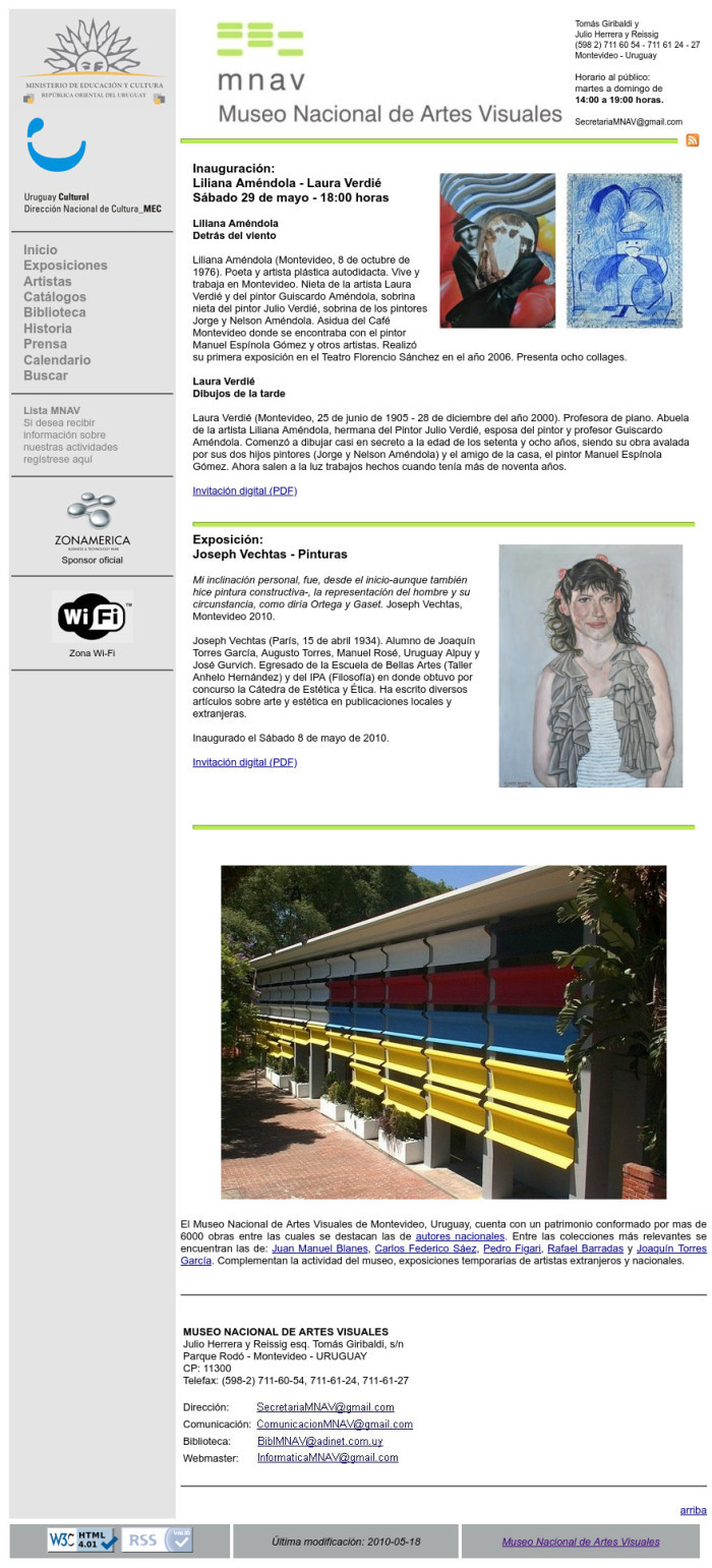 Diseño 2009-2010. Dirección: Mario Sagradini. Logo modificado en verde. - 30º aniversario del sitio web del MNAV - Museo Nacional de Artes Visuales